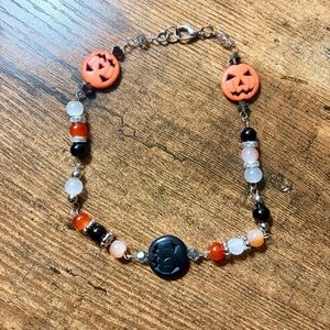 Handmade Halloween Pumpkin Beaded Bracelet - Orange & Black